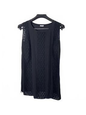 Akris Punto black crochet panel long line sleeveless relaxed fit tunic top 6 S M